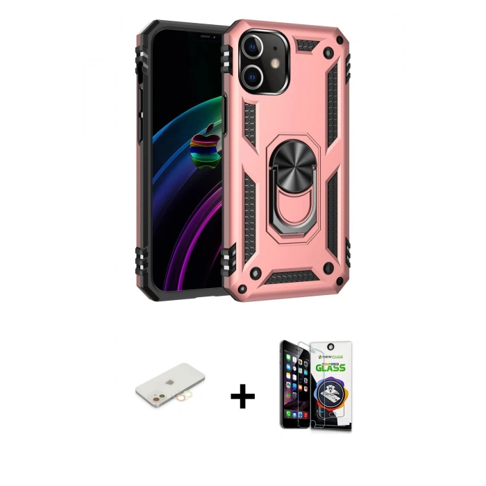 MARSİLYAN™- iPhone 12 Mini Kılıf Ahenk Klasik Koleksiyonu - Şeffaf Temperli Cam Ekran Koruyucu + Renkli Kamera Lens Koruma Cam - SI