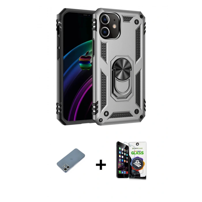 MARSİLYAN™- iPhone 12 Mini Kılıf Ahenk Klasik Koleksiyonu - Şeffaf Temperli Cam Ekran Koruyucu + Shine Kamera Lens Koruma Cam - GS