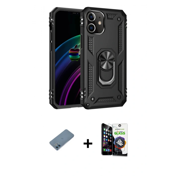 MARSİLYAN™- iPhone 12 Mini Kılıf Ahenk Klasik Koleksiyonu - Şeffaf Temperli Cam Ekran Koruyucu + Shine Kamera Lens Koruma Cam - MI