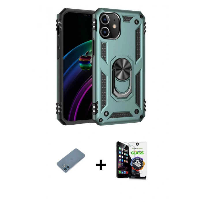 MARSİLYAN™- iPhone 12 Mini Kılıf Ahenk Klasik Koleksiyonu - Şeffaf Temperli Cam Ekran Koruyucu + Shine Kamera Lens Koruma Cam - MI