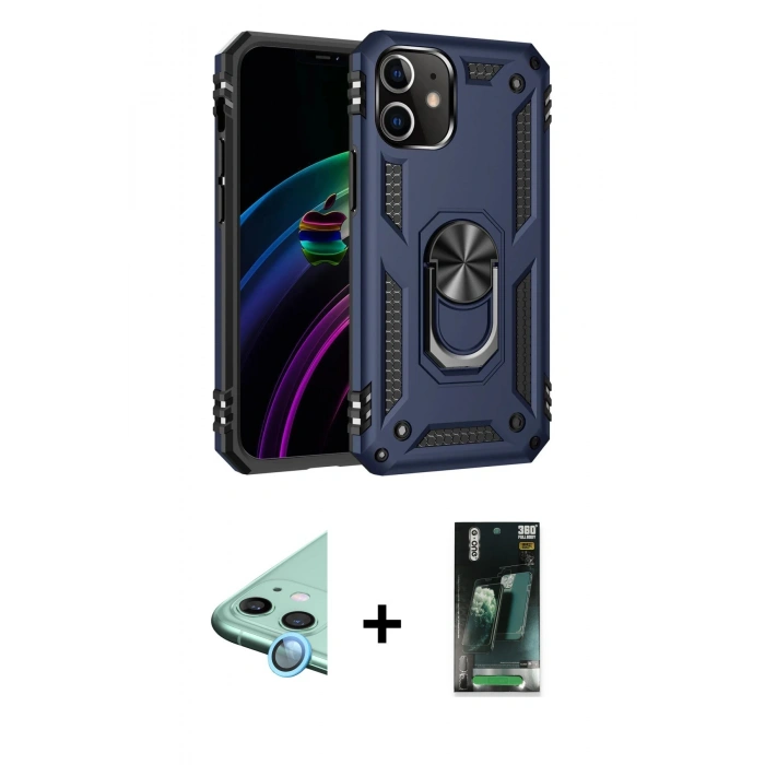 MARSİLYAN™- iPhone 12 Mini Kılıf Ahenk Klasik Koleksiyonu - Siyah 360 Mat Full Body Arka Koruyucu + Raze Metal Kamera Lens - MI