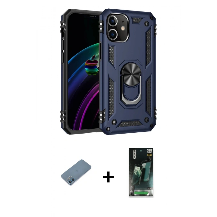 MARSİLYAN™- iPhone 12 Mini Kılıf Ahenk Klasik Koleksiyonu - Siyah 360 Mat Full Body Arka Koruyucu + Shine Kamera Lens Koruma Cam - MI