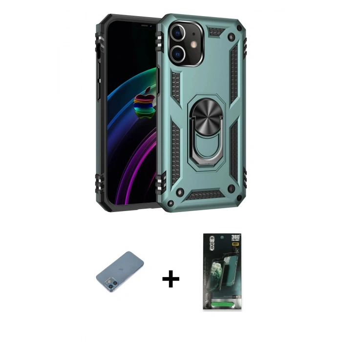 MARSİLYAN™- iPhone 12 Mini Kılıf Ahenk Klasik Koleksiyonu - Siyah 360 Mat Full Body Arka Koruyucu + Shine Kamera Lens Koruma Cam - MI