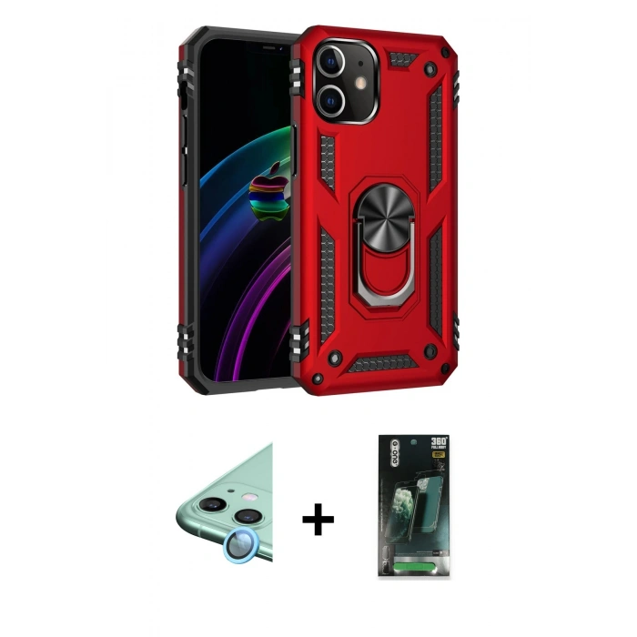 MARSİLYAN™- iPhone 12 Mini Kılıf Ahenk Klasik Koleksiyonu - Siyah 360 Mat Full Body Arka Koruyucu + Raze Metal Kamera Lens - MI