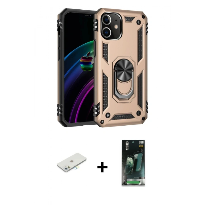 MARSİLYAN™- iPhone 12 Mini Kılıf Ahenk Klasik Koleksiyonu - Siyah 360 Mat Full Body Arka Koruyucu + Renkli Kamera Lens Koruma Cam - SI