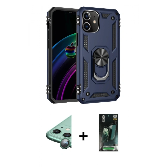MARSİLYAN™- iPhone 12 Mini Kılıf Ahenk Klasik Koleksiyonu - Siyah 360 Mat Full Body Arka Koruyucu + Raze Metal Kamera Lens - YL