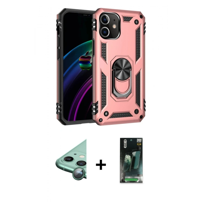 MARSİLYAN™- iPhone 12 Mini Kılıf Ahenk Klasik Koleksiyonu - Siyah 360 Mat Full Body Arka Koruyucu + Raze Metal Kamera Lens - YL