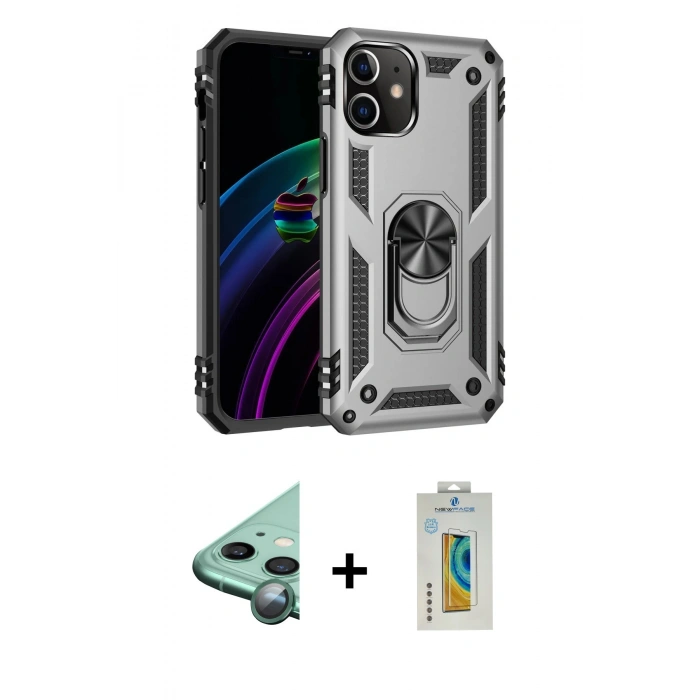 MARSİLYAN™- iPhone 12 Mini Kılıf Ahenk Klasik Koleksiyonu - Siyah Polymer Nano Ekran Koruyucu + Raze Metal Kamera Lens - YL