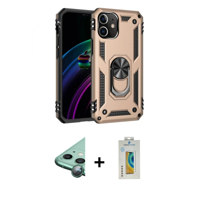 MARSİLYAN™- iPhone 12 Mini Kılıf Ahenk Klasik Koleksiyonu - Siyah Polymer Nano Ekran Koruyucu + Yeşil Raze Metal Kamera Lens
