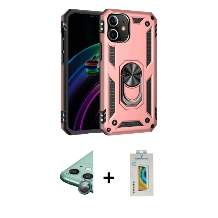 MARSİLYAN™- iPhone 12 Mini Kılıf Ahenk Klasik Koleksiyonu - Siyah Polymer Nano Ekran Koruyucu + Yeşil Raze Metal Kamera Lens