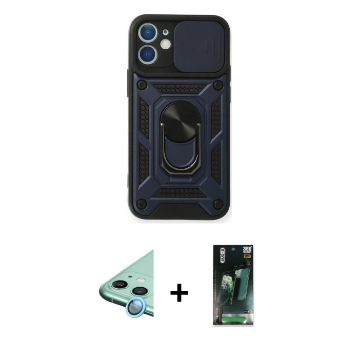 MARSİLYAN™- iPhone 12 Mini Kılıf Ahenk Klasik - Şeffaf 360 Full Body Arka Koruyucu + Raze Metal Kamera Lens - MI