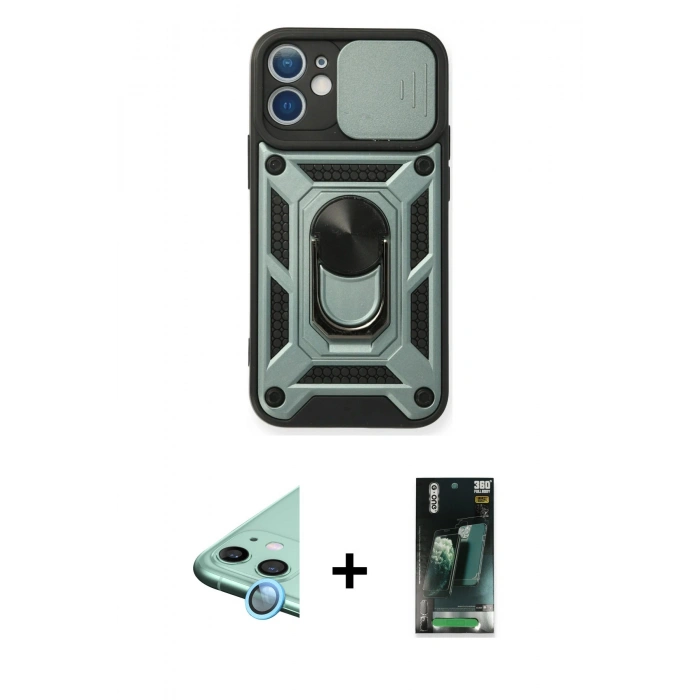 MARSİLYAN™- iPhone 12 Mini Kılıf Ahenk Klasik - Şeffaf 360 Full Body Arka Koruyucu + Raze Metal Kamera Lens - MI