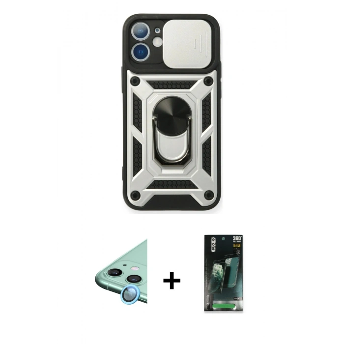 MARSİLYAN™- iPhone 12 Mini Kılıf Ahenk Klasik - Şeffaf 360 Full Body Arka Koruyucu + Raze Metal Kamera Lens - MI