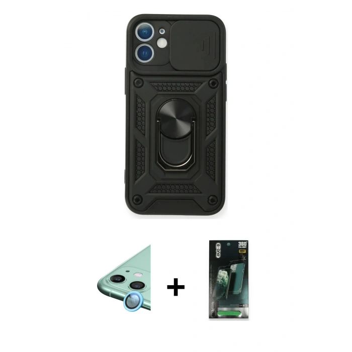 MARSİLYAN™- iPhone 12 Mini Kılıf Ahenk Klasik - Şeffaf 360 Full Body Arka Koruyucu + Raze Metal Kamera Lens - MI