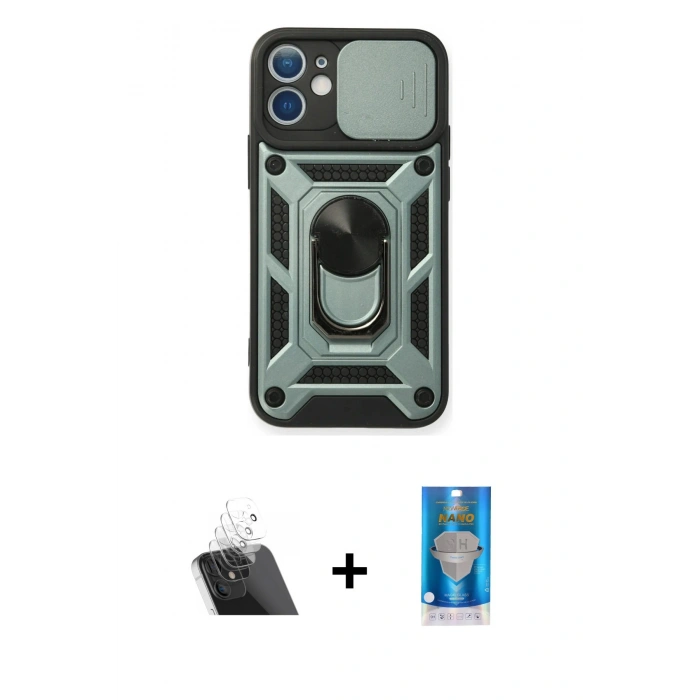 MARSİLYAN™- iPhone 12 Mini Kılıf Ahenk Klasik - Şeffaf Royal Nano Ekran Koruyucu + Kamera Lens Koruma Cam - SF