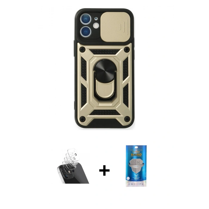 MARSİLYAN™- iPhone 12 Mini Kılıf Ahenk Klasik - Şeffaf Royal Nano Ekran Koruyucu + Kamera Lens Koruma Cam - SF