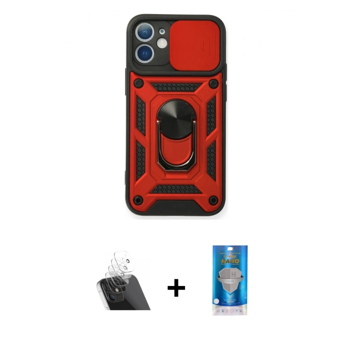MARSİLYAN™- iPhone 12 Mini Kılıf Ahenk Klasik - Şeffaf Royal Nano Ekran Koruyucu + Kamera Lens Koruma Cam - SF