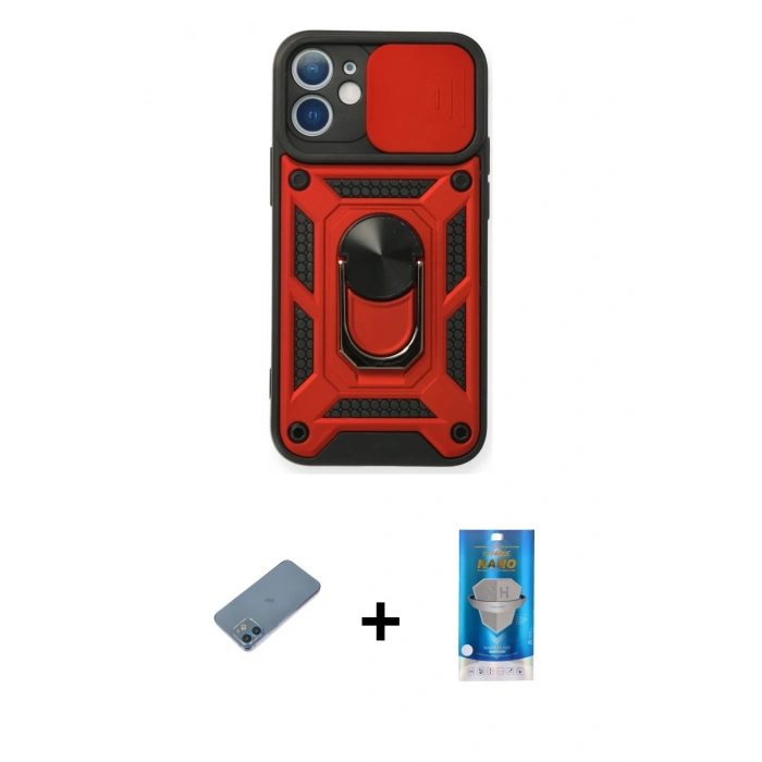 MARSİLYAN™- iPhone 12 Mini Kılıf Ahenk Klasik - Şeffaf Royal Nano Ekran Koruyucu + Shine Kamera Lens Koruma Cam - MI