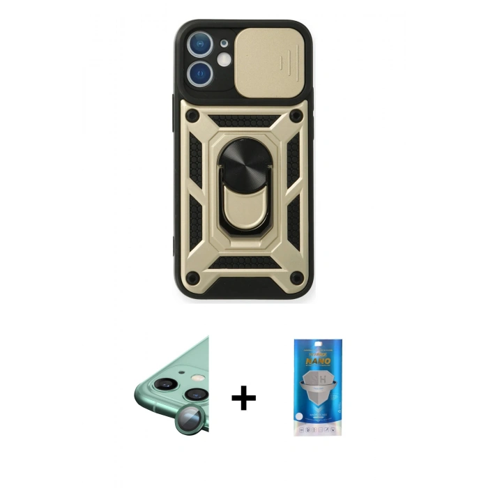 MARSİLYAN™- iPhone 12 Mini Kılıf Ahenk Klasik - Şeffaf Royal Nano Ekran Koruyucu + Raze Metal Kamera Lens - YL
