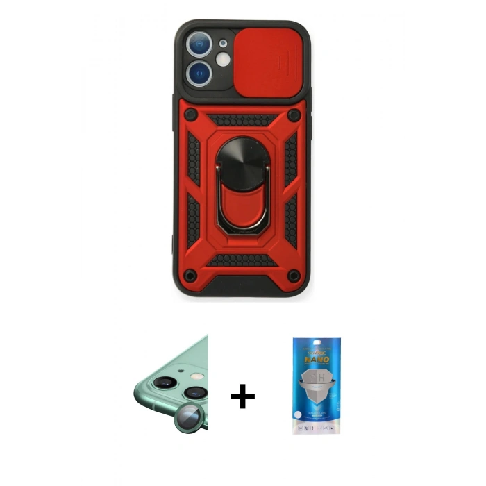 MARSİLYAN™- iPhone 12 Mini Kılıf Ahenk Klasik - Şeffaf Royal Nano Ekran Koruyucu + Raze Metal Kamera Lens - YL
