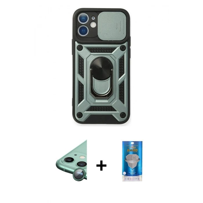 MARSİLYAN™- iPhone 12 Mini Kılıf Ahenk Klasik - Şeffaf Royal Nano Ekran Koruyucu + Raze Metal Kamera Lens - YL