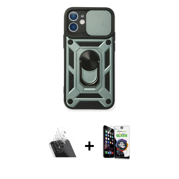 MARSİLYAN™- iPhone 12 Mini Kılıf Ahenk Klasik - Şeffaf Temperli Cam Ekran Koruyucu + Kamera Lens Koruma Cam - SF