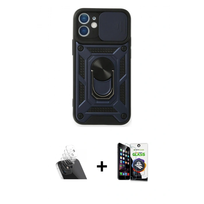MARSİLYAN™- iPhone 12 Mini Kılıf Ahenk Klasik - Şeffaf Temperli Cam Ekran Koruyucu + Kamera Lens Koruma Cam - SF