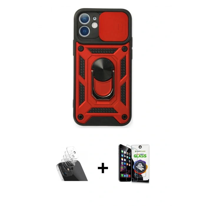 MARSİLYAN™- iPhone 12 Mini Kılıf Ahenk Klasik - Şeffaf Temperli Cam Ekran Koruyucu + Kamera Lens Koruma Cam - SF