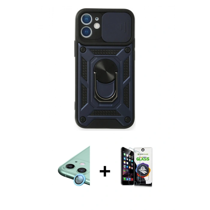 MARSİLYAN™- iPhone 12 Mini Kılıf Ahenk Klasik - Şeffaf Temperli Cam Ekran Koruyucu + Raze Metal Kamera Lens - MI