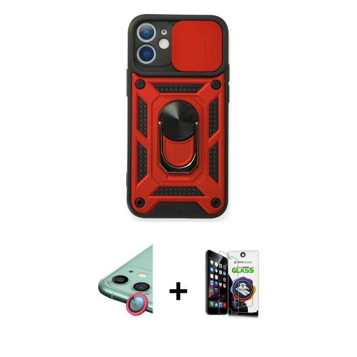 MARSİLYAN™- iPhone 12 Mini Kılıf Ahenk Klasik - Şeffaf Temperli Cam Ekran Koruyucu + Raze Metal Kamera Lens - KI