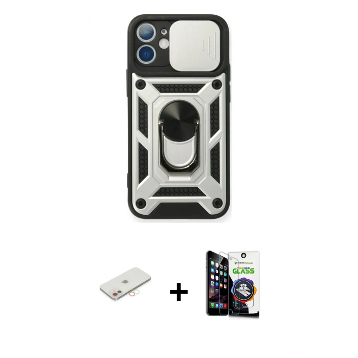 MARSİLYAN™- iPhone 12 Mini Kılıf Ahenk Klasik - Şeffaf Temperli Cam Ekran Koruyucu + Renkli Kamera Lens Koruma Cam - YL