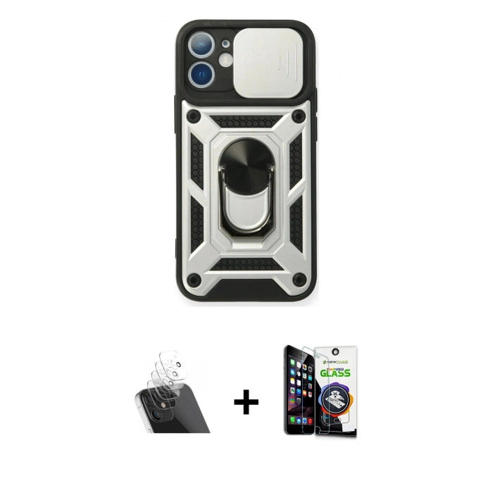 MARSİLYAN™- iPhone 12 Mini Kılıf Ahenk Klasik - Şeffaf Temperli Cam Ekran Koruyucu + Kamera Lens Koruma Cam - SF