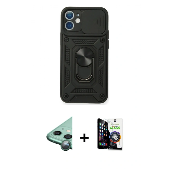 MARSİLYAN™- iPhone 12 Mini Kılıf Ahenk Klasik - Şeffaf Temperli Cam Ekran Koruyucu + Raze Metal Kamera Lens - YL
