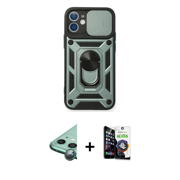 MARSİLYAN™- iPhone 12 Mini Kılıf Ahenk Klasik - Şeffaf Temperli Cam Ekran Koruyucu + Raze Metal Kamera Lens - YL