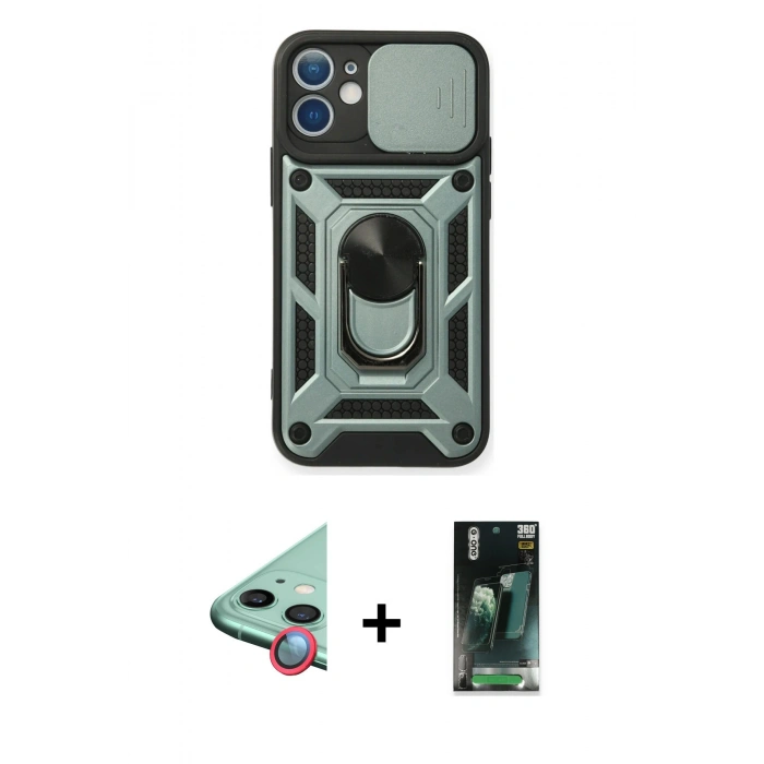 MARSİLYAN™- iPhone 12 Mini Kılıf Ahenk Klasik - Siyah 360 Mat Full Body Arka Koruyucu + Raze Metal Kamera Lens - KI