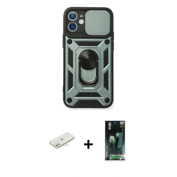 MARSİLYAN™- iPhone 12 Mini Kılıf Ahenk Klasik - Siyah 360 Mat Full Body Arka Koruyucu + Renkli Kamera Lens Koruma Cam - SI
