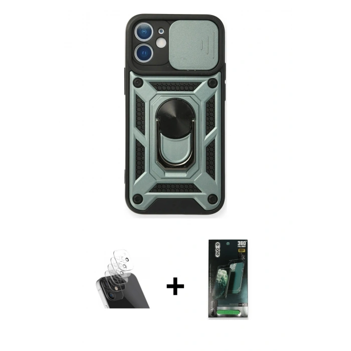 MARSİLYAN™- iPhone 12 Mini Kılıf Ahenk Klasik - Siyah 360 Mat Full Body Arka Koruyucu + Kamera Lens Koruma Cam - SF
