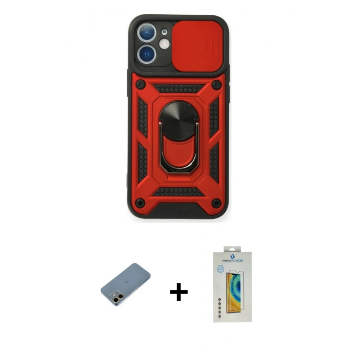 MARSİLYAN™- iPhone 12 Mini Kılıf Ahenk Klasik - Siyah Polymer Nano Ekran Koruyucu + Shine Kamera Lens Koruma Cam - GD