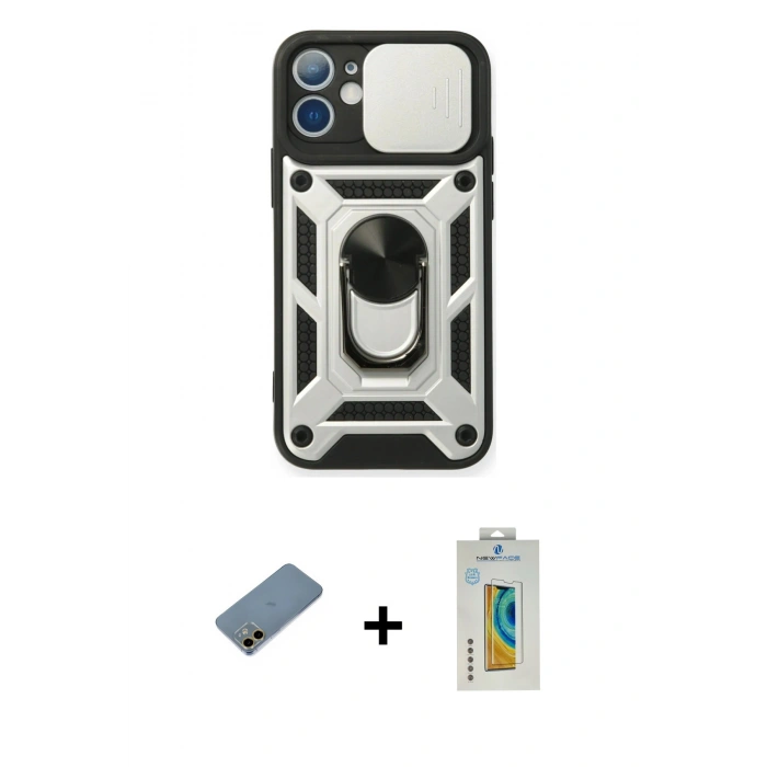 MARSİLYAN™- iPhone 12 Mini Kılıf Ahenk Klasik - Siyah Polymer Nano Ekran Koruyucu + Shine Kamera Lens Koruma Cam - GD