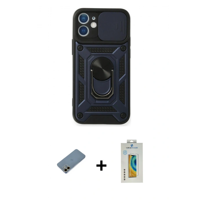 MARSİLYAN™- iPhone 12 Mini Kılıf Ahenk Klasik - Siyah Polymer Nano Ekran Koruyucu + Shine Kamera Lens Koruma Cam - GD