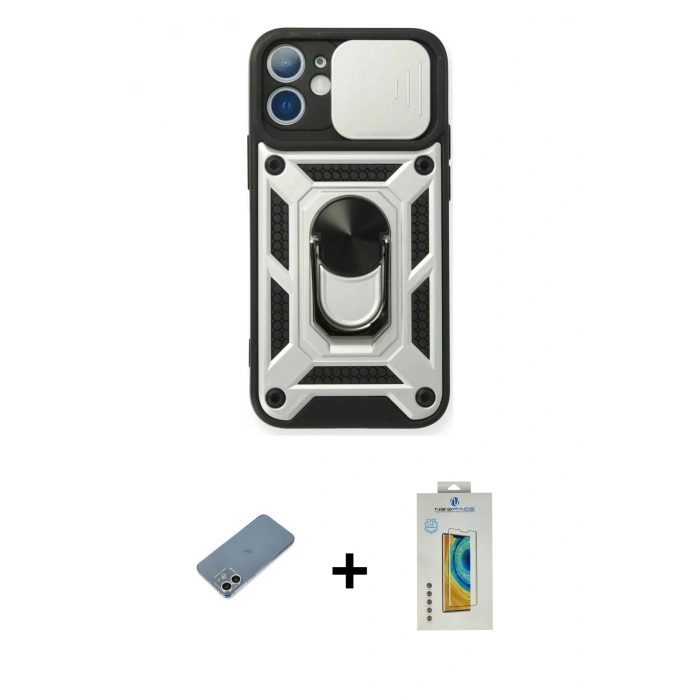 MARSİLYAN™- iPhone 12 Mini Kılıf Ahenk Klasik - Siyah Polymer Nano Ekran Koruyucu + Shine Kamera Lens Koruma Cam - GS