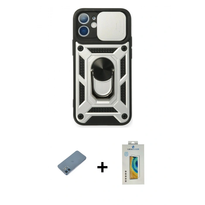 MARSİLYAN™- iPhone 12 Mini Kılıf Ahenk Klasik - Siyah Polymer Nano Ekran Koruyucu + Shine Kamera Lens Koruma Cam - MI