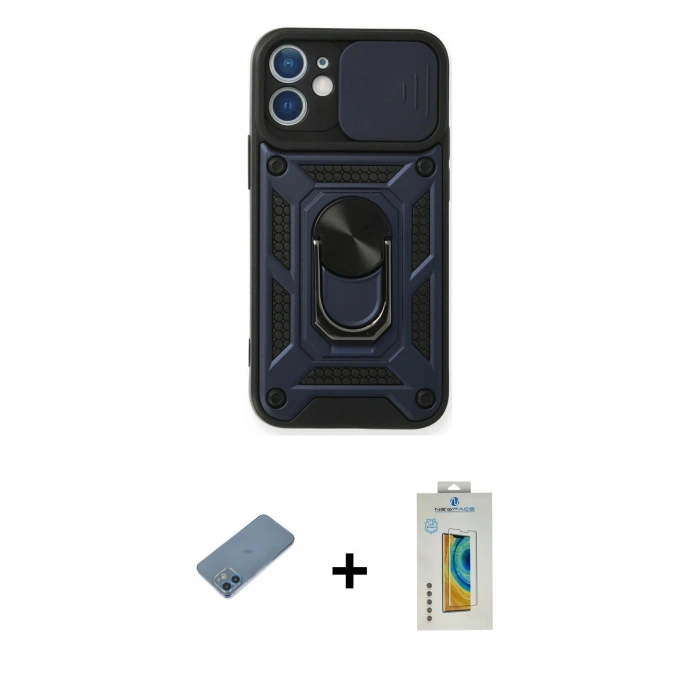 MARSİLYAN™- iPhone 12 Mini Kılıf Ahenk Klasik - Siyah Polymer Nano Ekran Koruyucu + Shine Kamera Lens Koruma Cam - MI