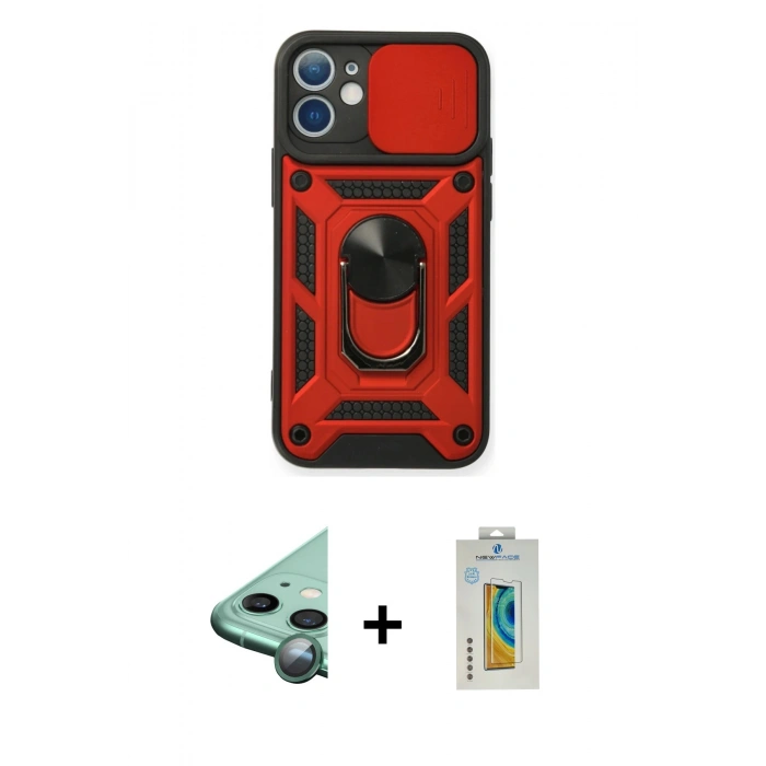 MARSİLYAN™- iPhone 12 Mini Kılıf Ahenk Klasik - Siyah Polymer Nano Ekran Koruyucu + Raze Metal Kamera Lens - YL