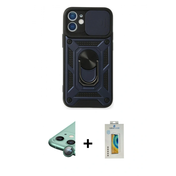 MARSİLYAN™- iPhone 12 Mini Kılıf Ahenk Klasik - Siyah Polymer Nano Ekran Koruyucu + Raze Metal Kamera Lens - YL