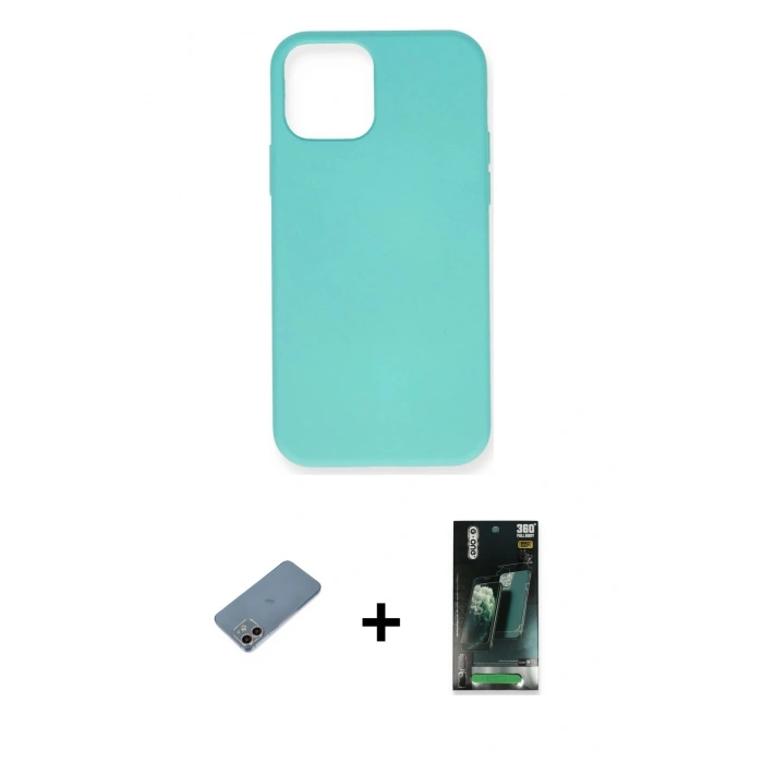 MARSİLYAN™- iPhone 12 Mini Kılıf Ahenk Serisi - Şeffaf 360 Full Body Arka Koruyucu + Shine Kamera Lens Koruma Cam - GI