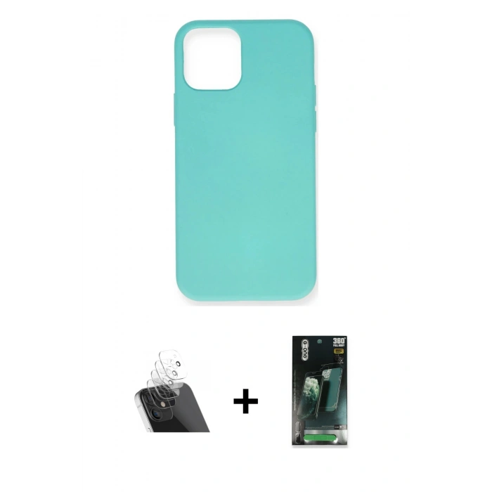 MARSİLYAN™- iPhone 12 Mini Kılıf Ahenk Serisi - Şeffaf 360 Full Body Arka Koruyucu + Kamera Lens Koruma Cam - SF