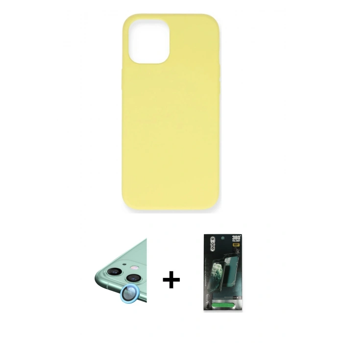 MARSİLYAN™- iPhone 12 Mini Kılıf Ahenk Serisi - Şeffaf 360 Full Body Arka Koruyucu + Raze Metal Kamera Lens - MI