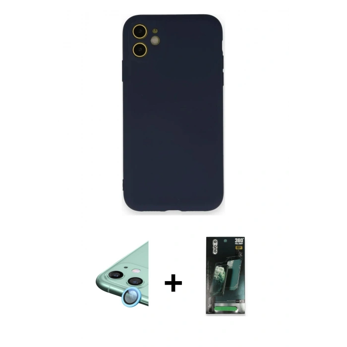 MARSİLYAN™- iPhone 12 Mini Kılıf Ahenk Serisi - Şeffaf 360 Full Body Arka Koruyucu + Raze Metal Kamera Lens - MI