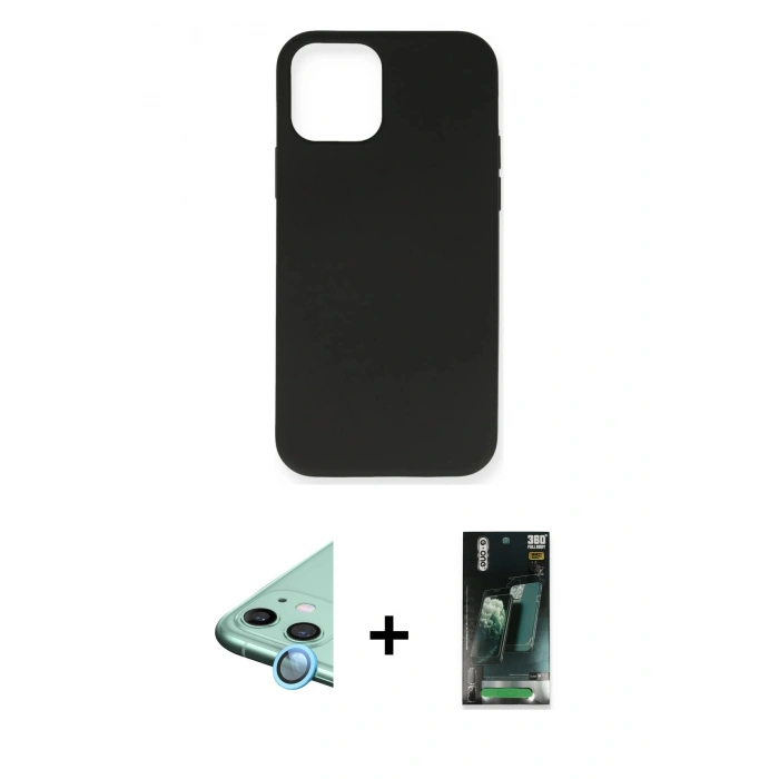 MARSİLYAN™- iPhone 12 Mini Kılıf Ahenk Serisi - Şeffaf 360 Full Body Arka Koruyucu + Raze Metal Kamera Lens - MI